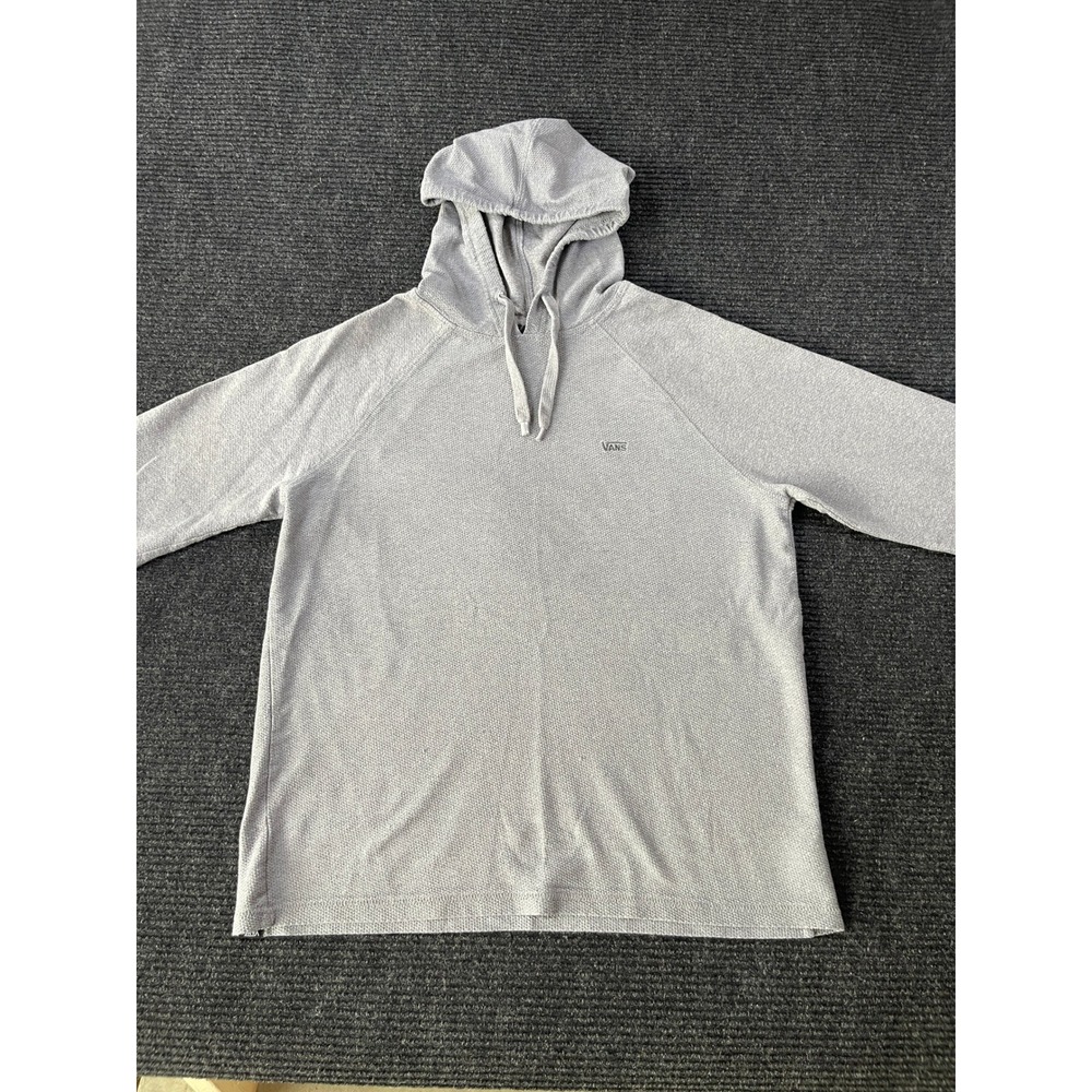 Vans Mens Gray Textured Waffle Knit Raglan Long Sleeve Hoodie Shirt Size M